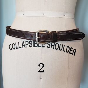 Brown Full Grain Leather Belt Silver Buckle, M